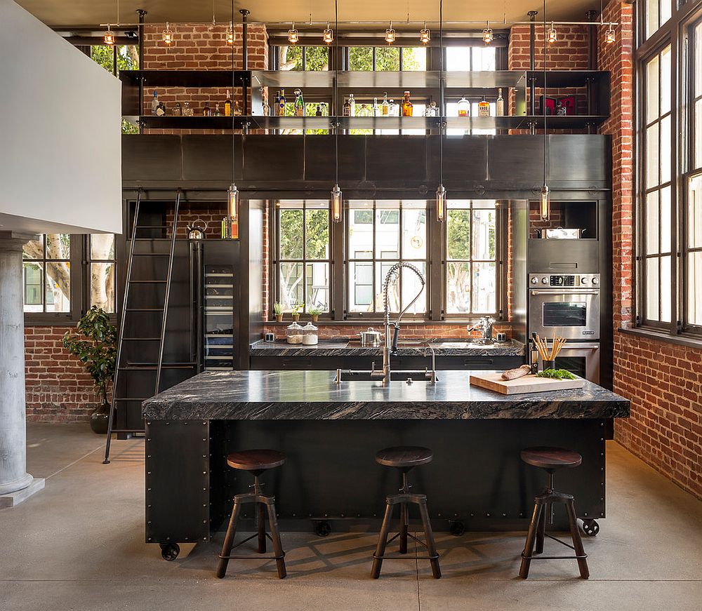 Unassumingly stoic bar stools are a great addition to the industrial kitchen