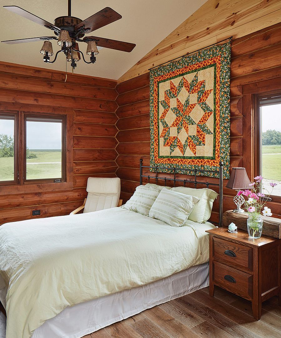 Art installation above the bed steals the spotlight here