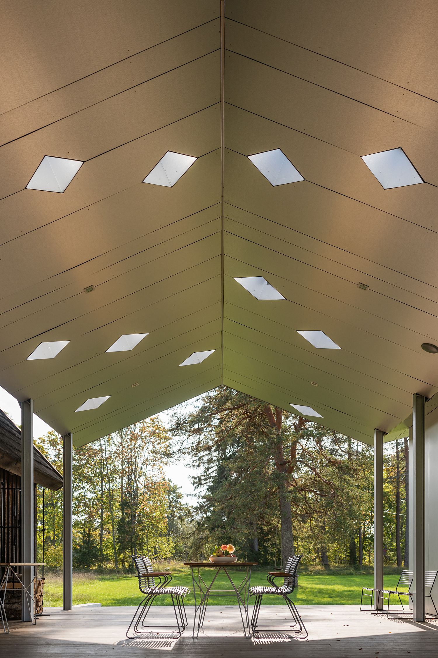 Atrium and sitting area that links the old and new saunas