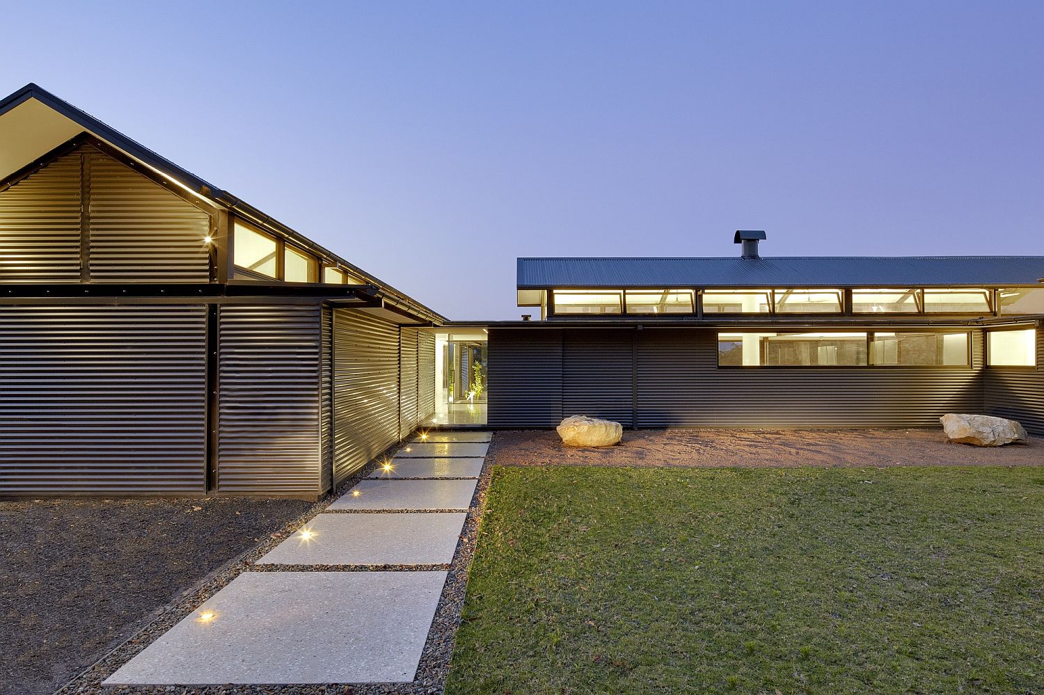 Beautifully lit entranceway to the eco-friendly Rural Home in Kangaroo Valley