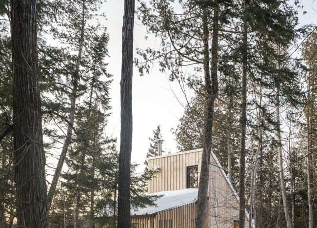 Woodsy Modern Micro-Shelter in Québec with Timeless Triangular Charm ...