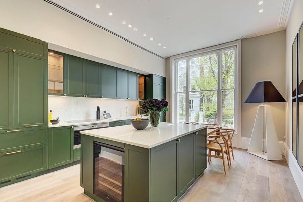 oak floor modern kitchen light green