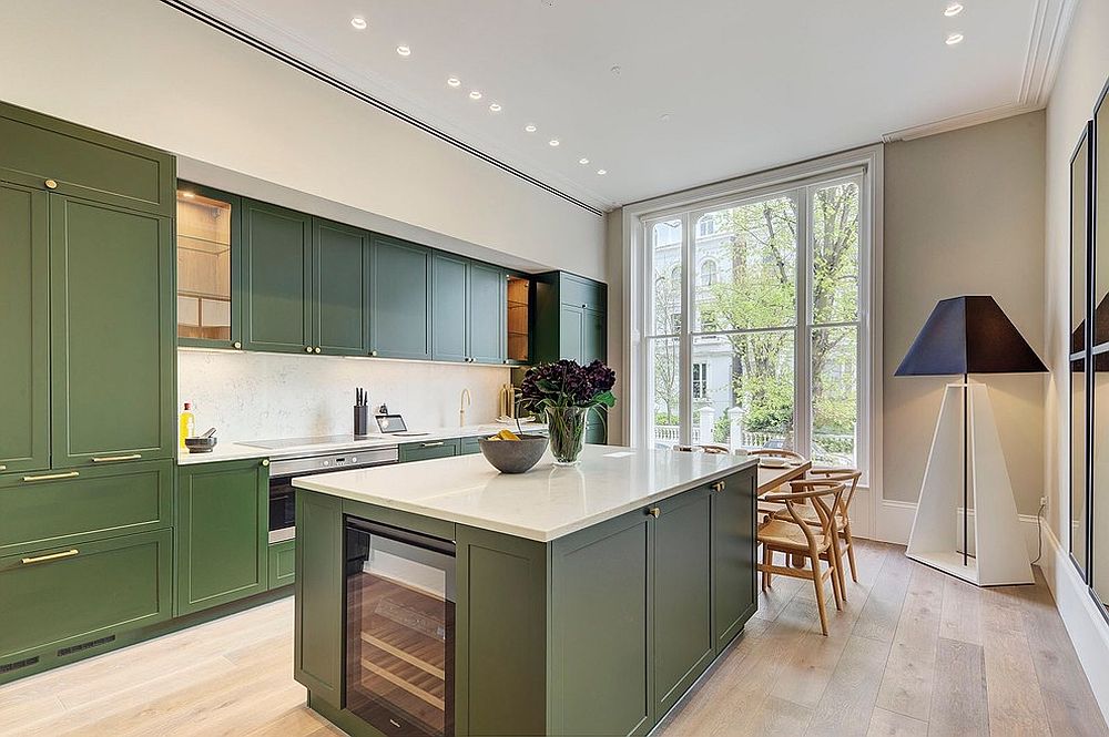 Interior Design On Flipboard Home Real Estate Green Design   Dark Olive Green Cabinets And Island For The Modern Kitchen 