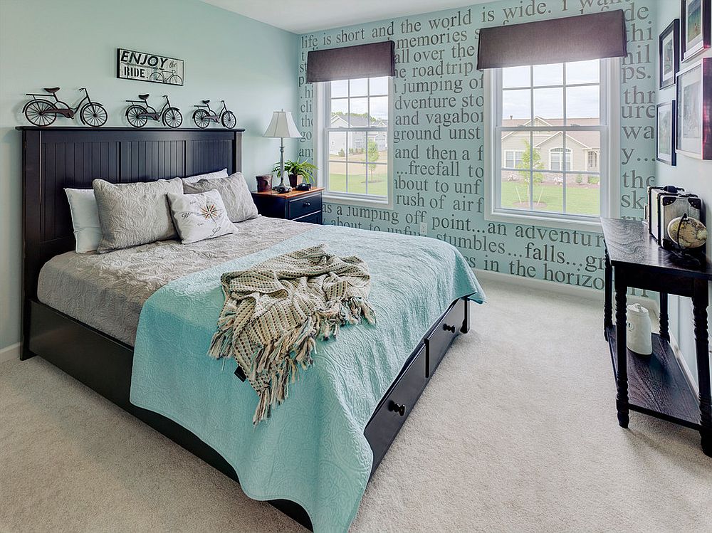 light blue and black bedroom decor