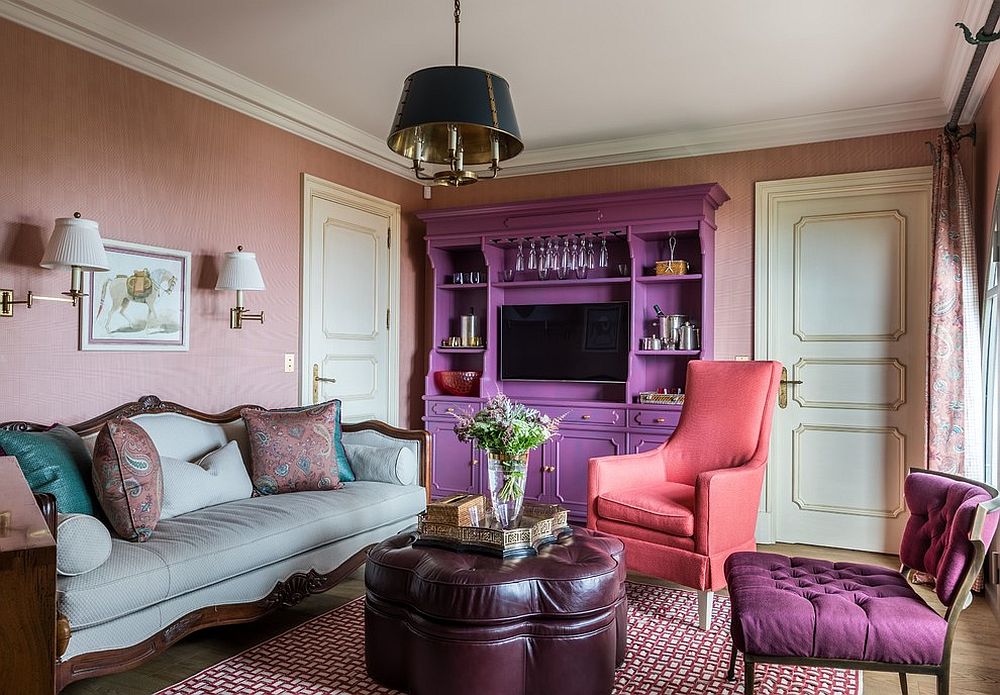 Gorgeous-purple-decor-for-living-room-in-pink
