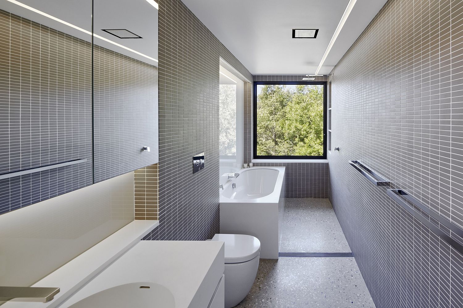 Gray and white contemporary bathroom of Rural Retreat