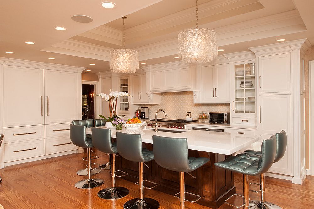 Gray-bar-stools-for-add-style-and-elegance-to-the-traditional-kitchen-in-pink-and-wood