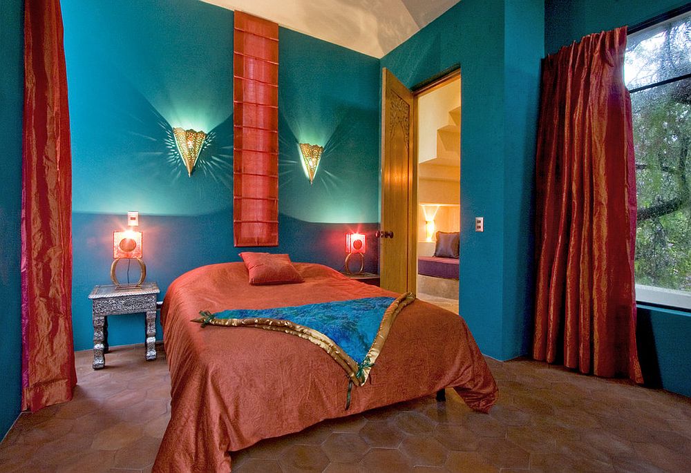 It is hard to miss the color in this bedroom