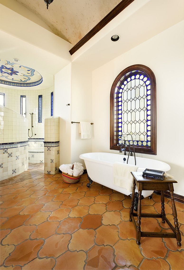 Mediterranean-style-bedrooms-in-white-and-blue-with-terracotta-floor-tiles