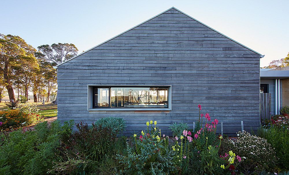 Oiled timber cladding shapes the exterior of the house