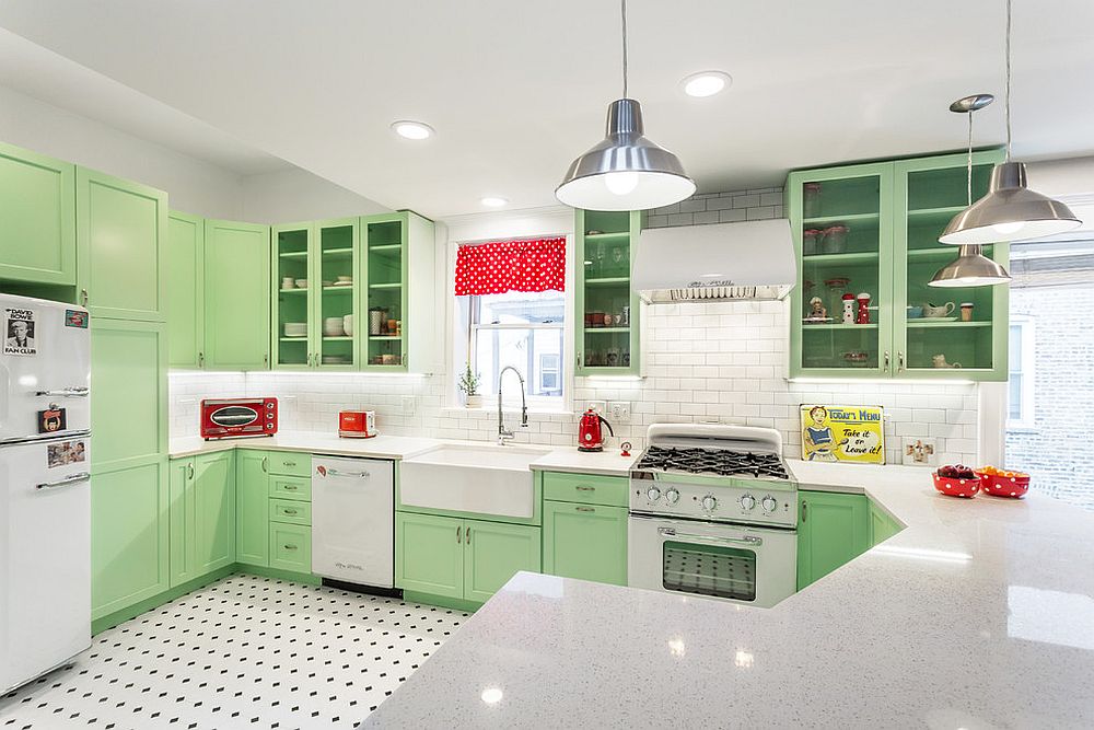 pastel green wall in kitchen