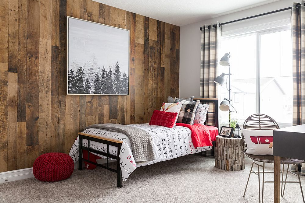 Reclaimed wood is agreat way to bring character to the bedroom in style