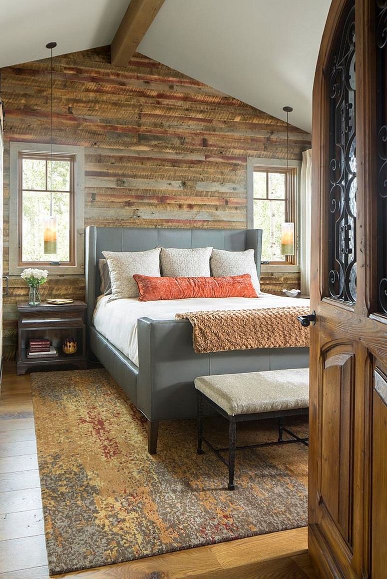 Recycled wooden planks bring smart warmth and rustic charm to the modern bedroom