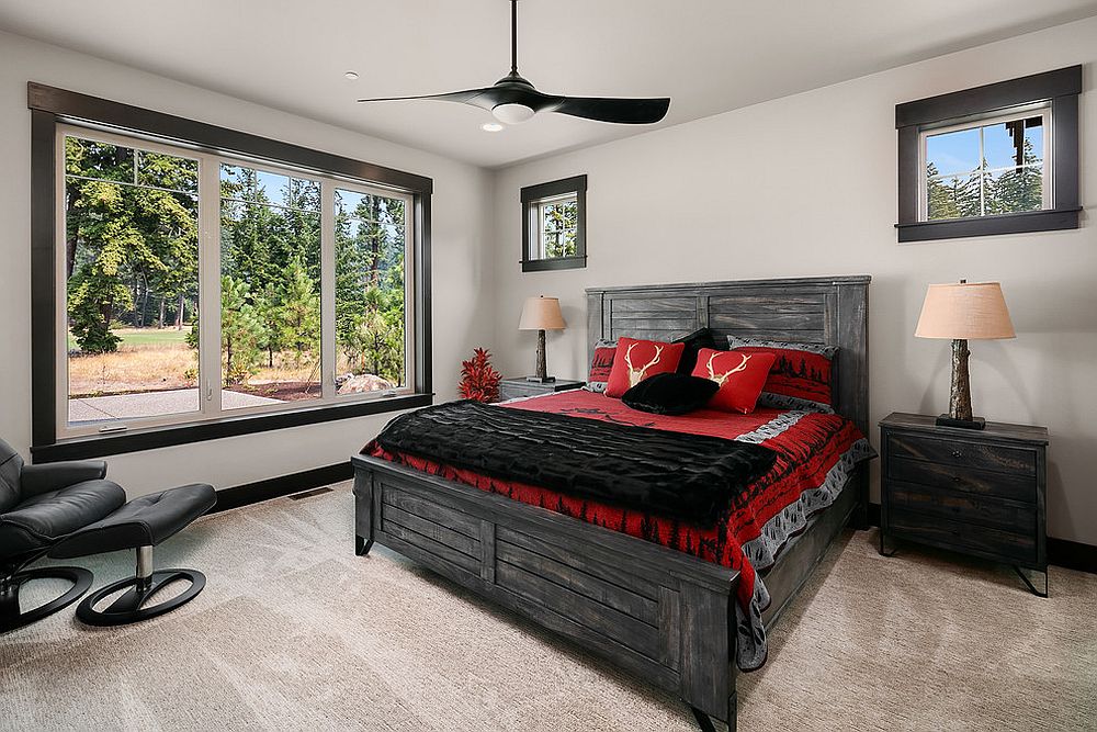 Red and black bedding for the smart modern rustic bedroom