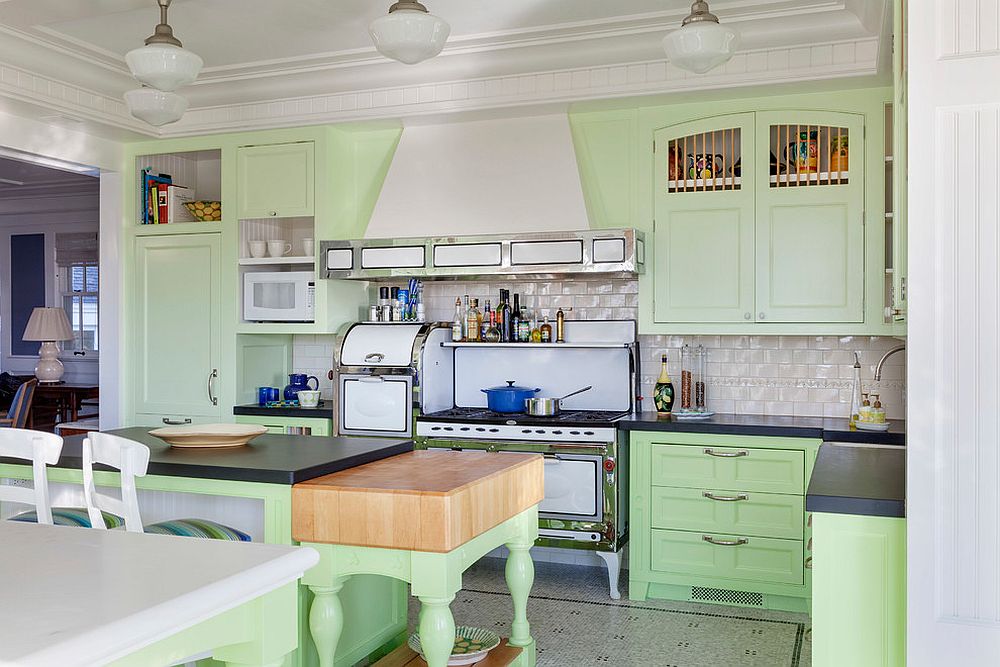 Smart beach style kitchen in pastel green and white