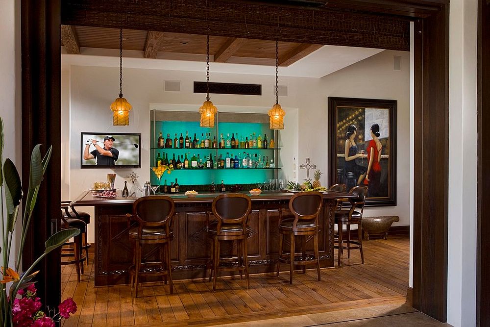 Spanish colonial style copuled with Mediterranean overtones in the beautiful home bar