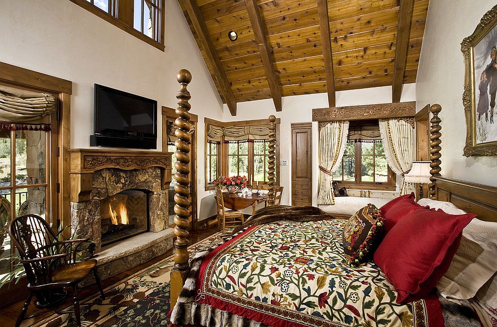 Timeless-rustic-bedroom-embraces-textural-contrast-and-an-overload-of-pattern