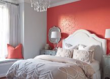 Transitional-bedroom-with-painted-wallpaper-in-coral-with-a-lovely-print-217x155