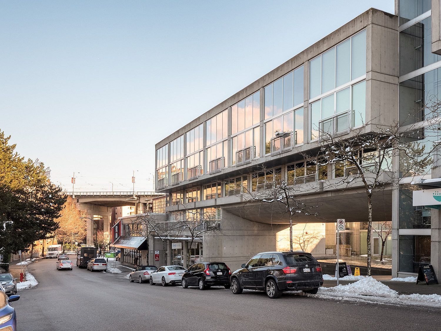 View from the street of the Waterfall Building in Vancouver