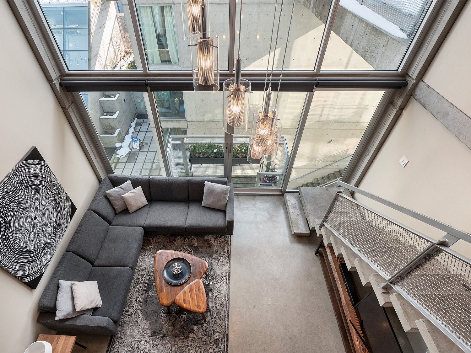 View of the spacious living area from the loft level