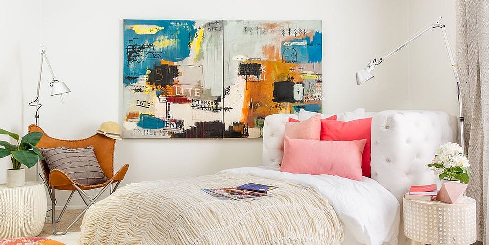 Blending colorful pops of color with a relaxing beach style in the bedroom