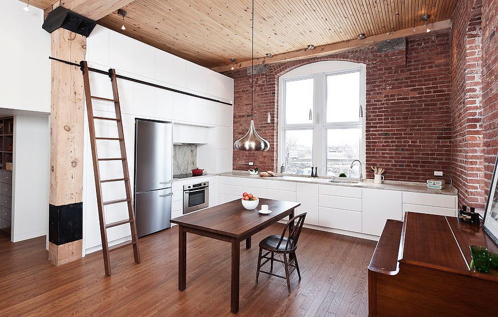 Brick and wood combined in the contemporary kitchen