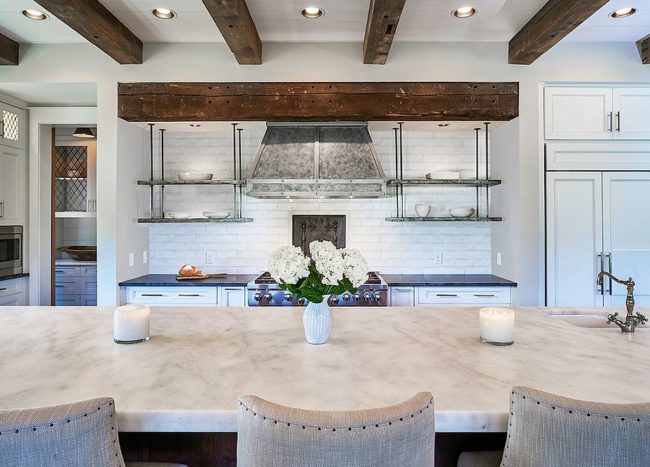 Kitchens With Wooden Ceiling Adding Warmth And Elegance In Style Decoist   Ceiling Beams Bring Visual Contrast To The Kitchen In White 650x467 