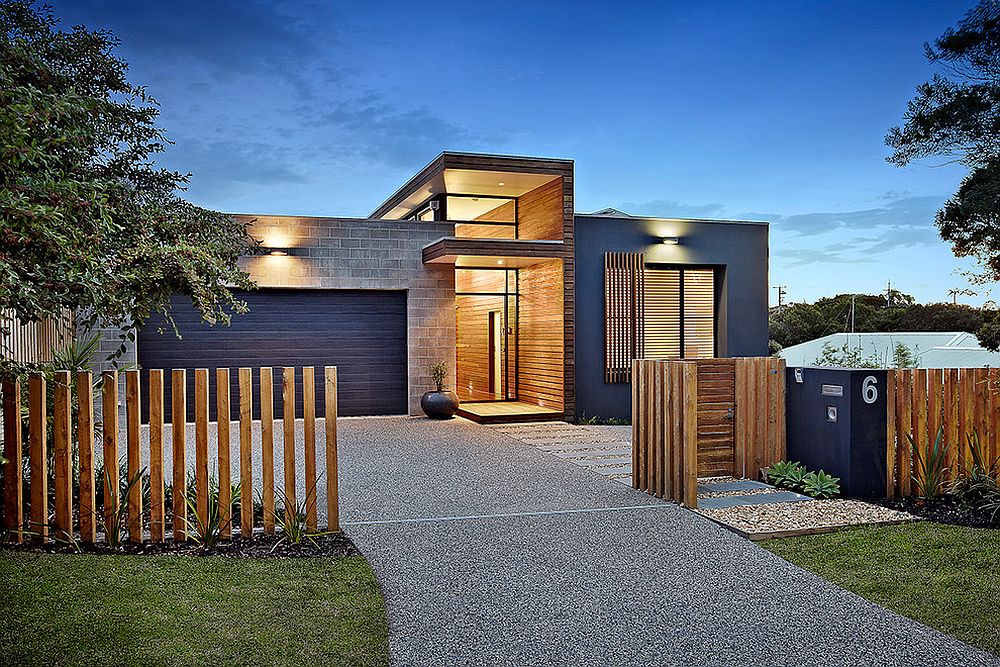 Contemporary exterior uses navy blue in a smart, modern fashion