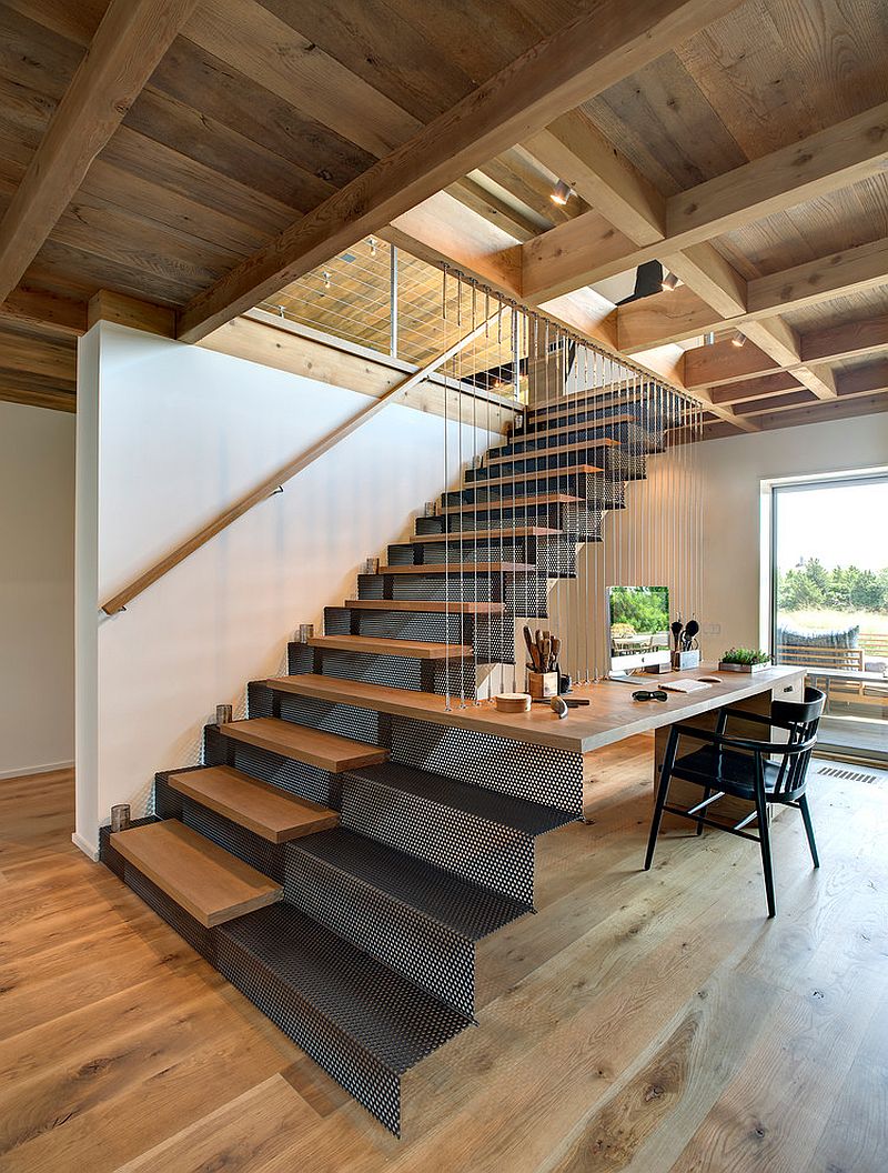 Contemporary work station feels like a natural extension of the staircase