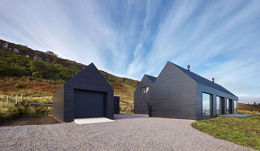 Dark gray exterior that looks close to black gives the Isle of Skye homes a smart, modern look