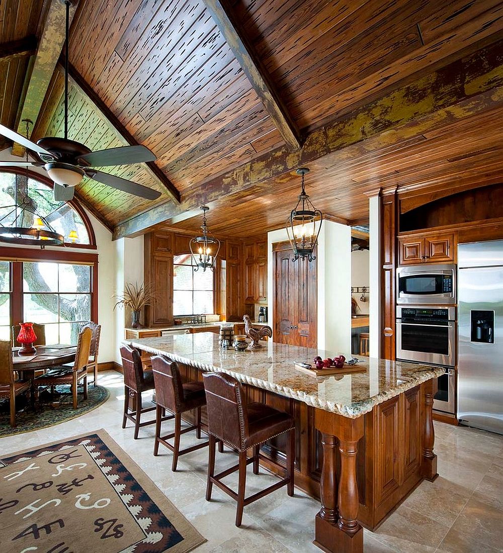 Wood Ceiling Ideas For Kitchen Shelly Lighting   Fabulous And Spacious Rustic Kitchen With Tropical Touches 