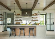 Modern-kitchen-with-wooden-ceiling-creates-a-smart-and-relaxing-backdrop-217x155