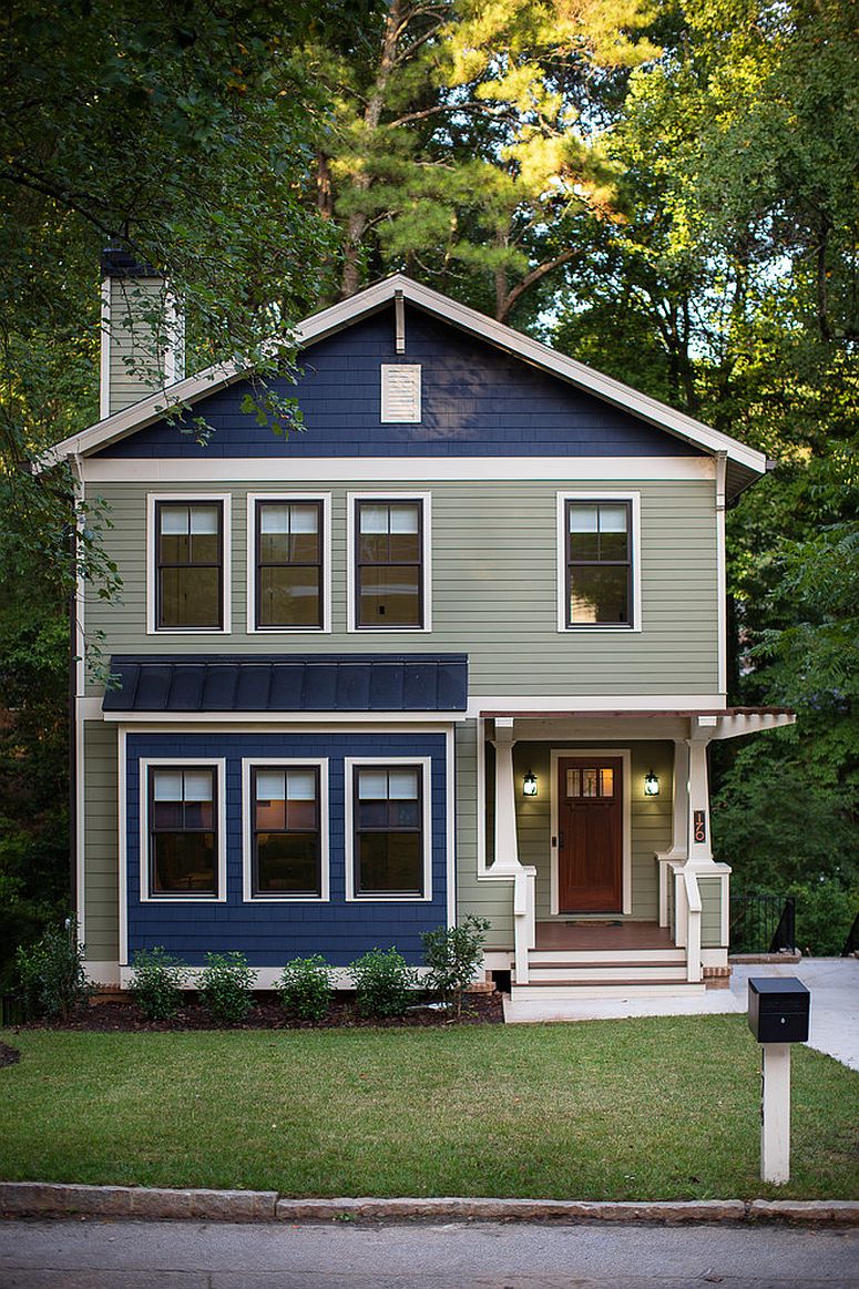 Navy blue combined with gray and white for the facade