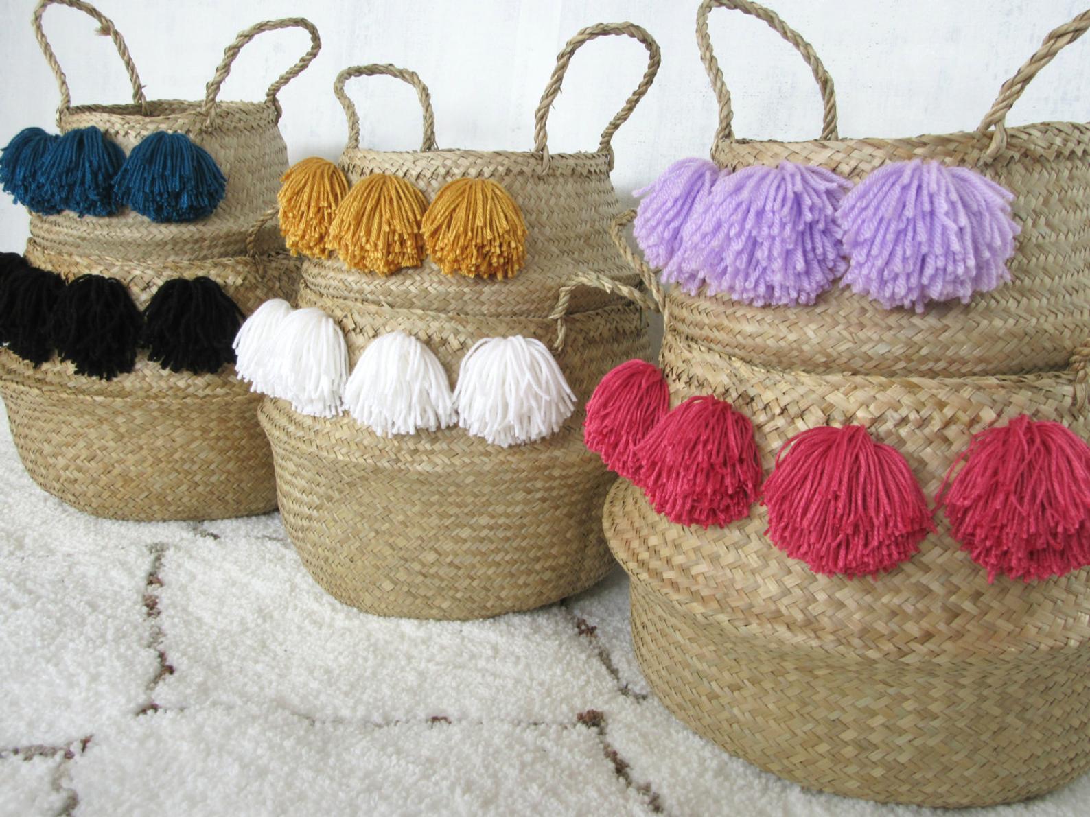 Pom Pom baskets from Etsy shop Nomad Cloth