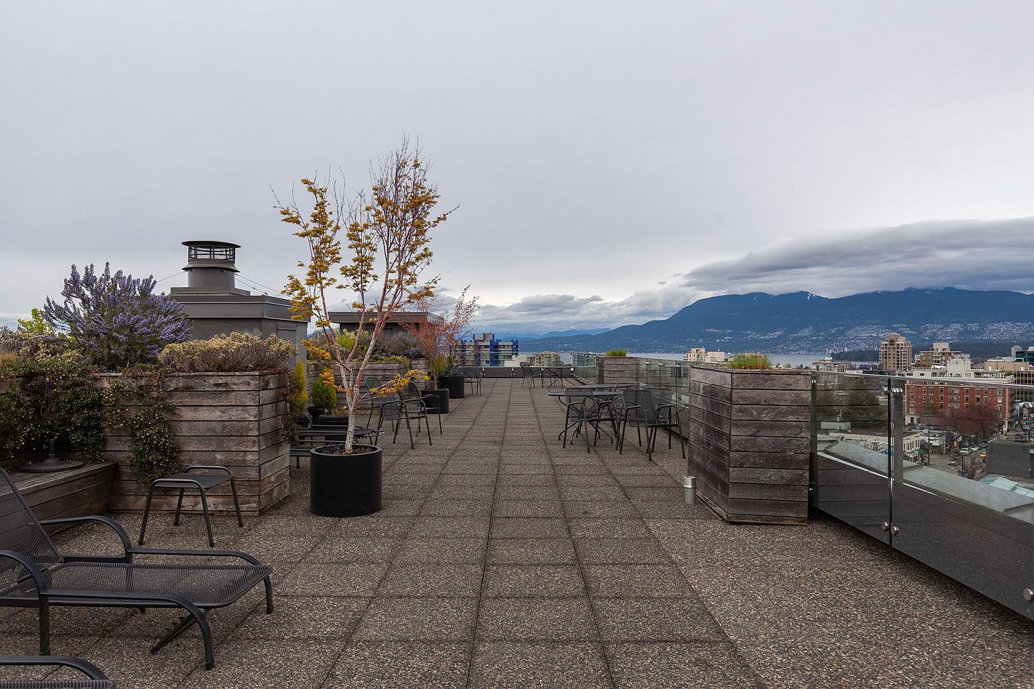 Rooftoop terrace with a view of downtown Vancouver