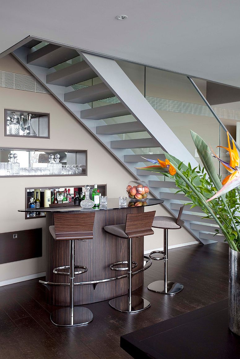 Small contemporary home bar underneath the staircase