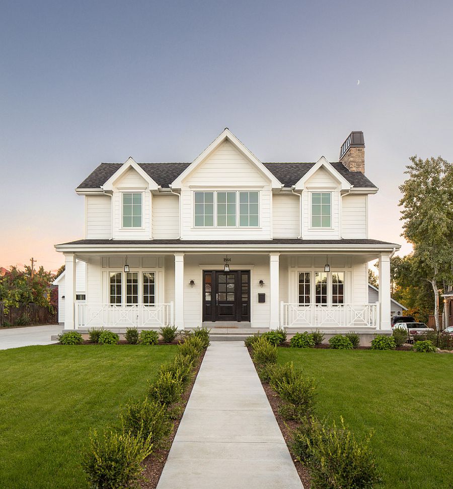 Using gray to define features and anchor the white exterior of the house
