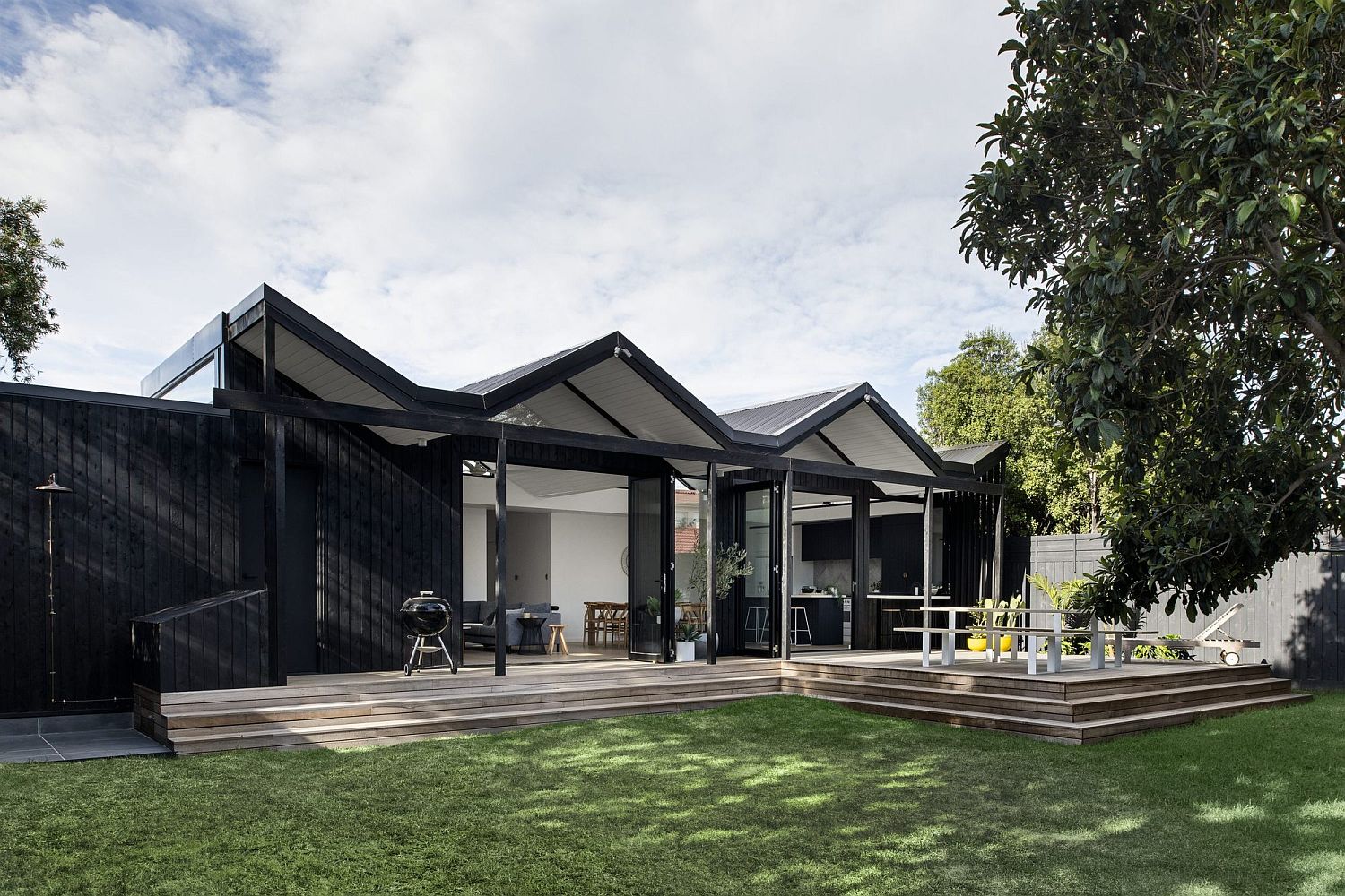 View of the gorgeous extension to the Pleated House from the garden