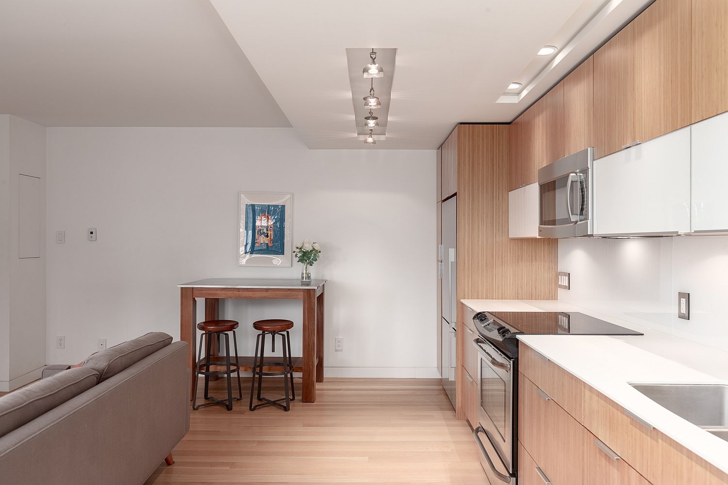 View of the kitchen and dining space of the apartment