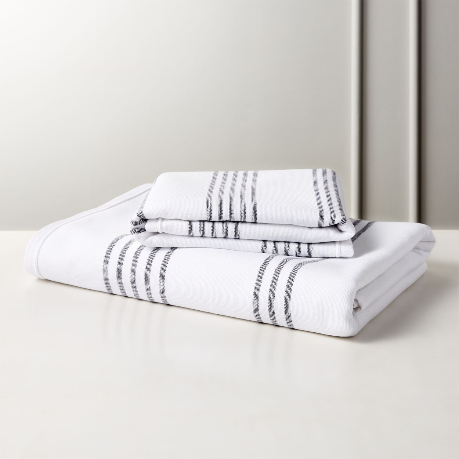 Black and white striped towels from CB2