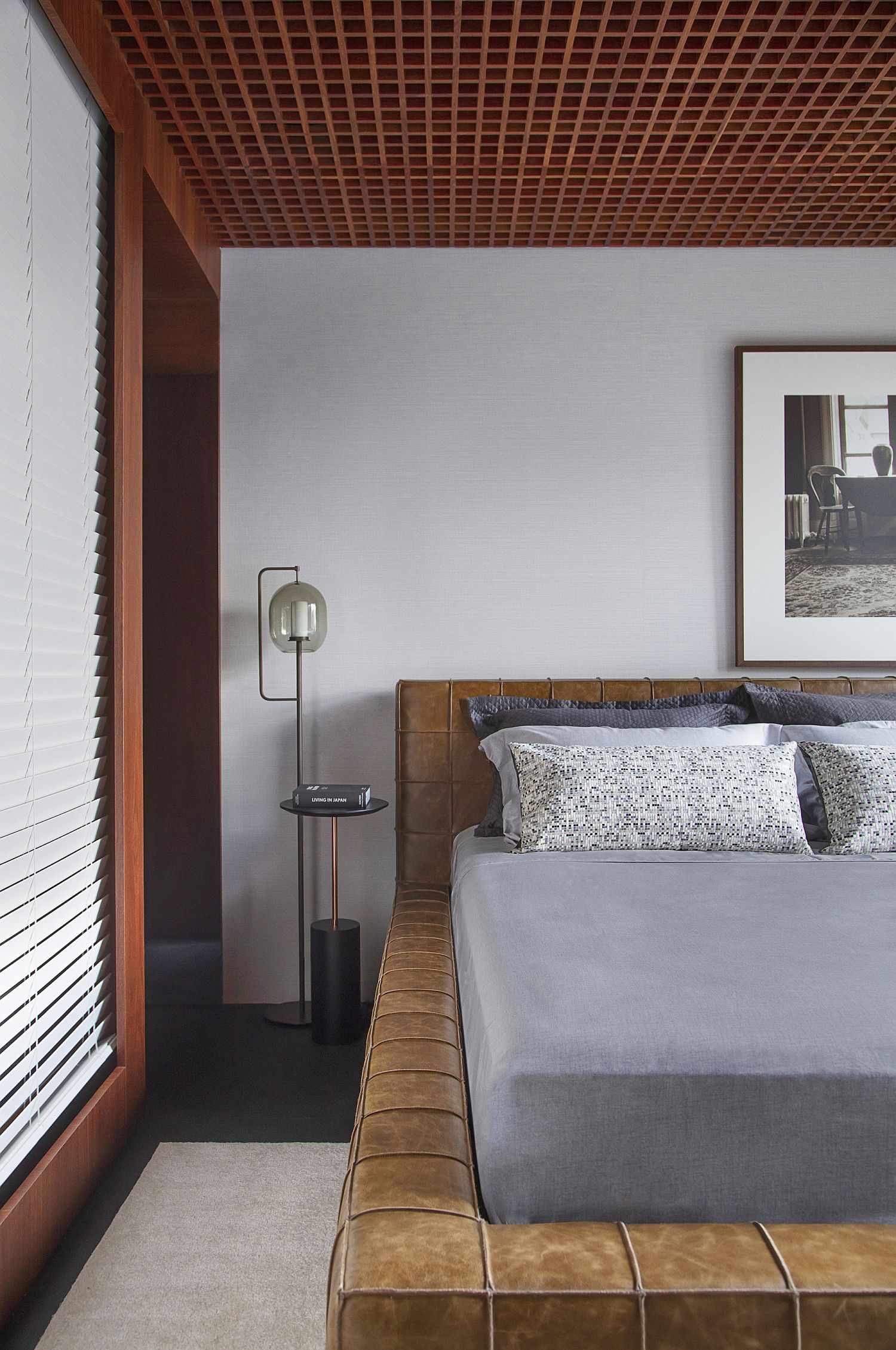 Polished contemporary bedroom in gray and wood