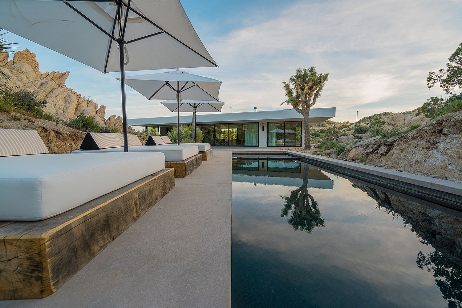 Pool design adds to the modern appeal of the residence