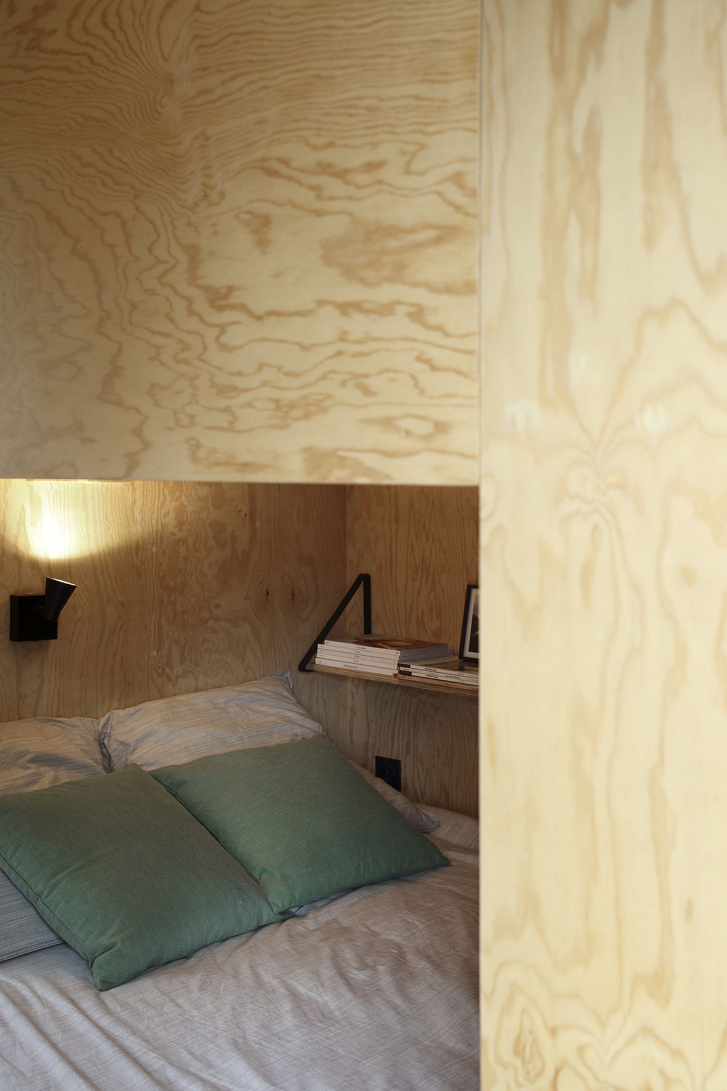 Smart bunk bed design inside the prefab cabin