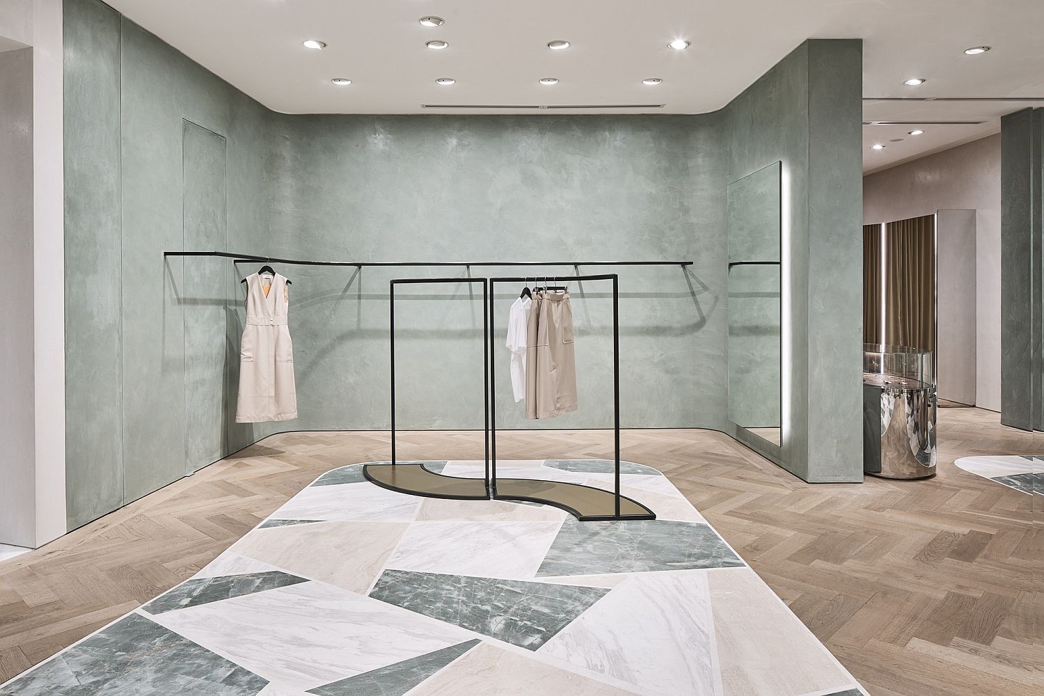 Smart patchwork of tiles gives the store a smart look