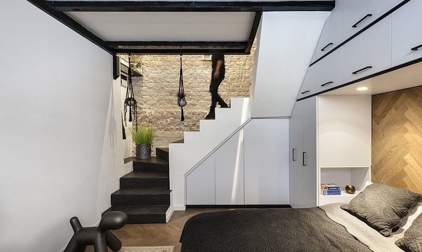 Twin-Level Ultra Tiny Apartment in Tel Aviv with Walls of Cabinets All Around!