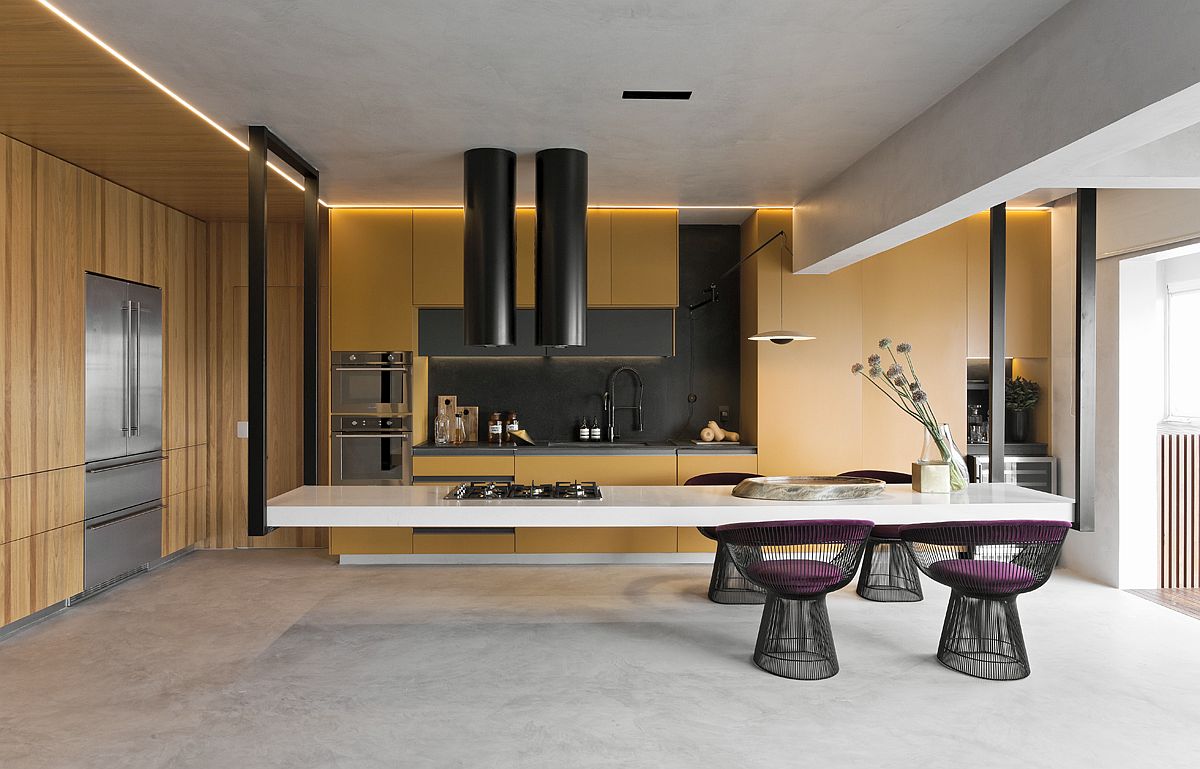 Stunning hanging kitchen island design inside Sao Paulo penthouse