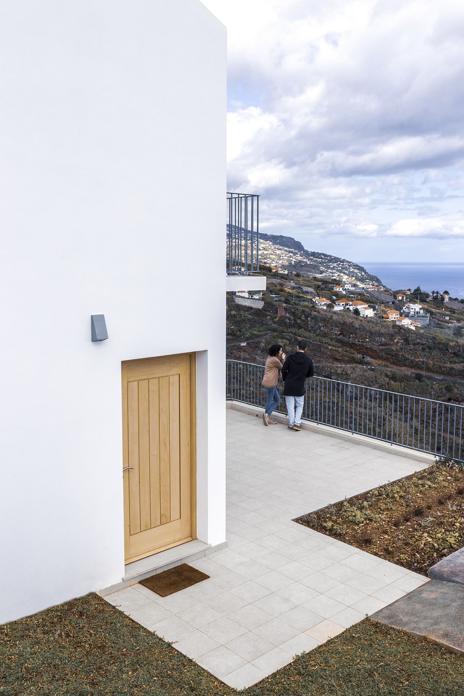 Terrace space outside the house with a view of the distant sea