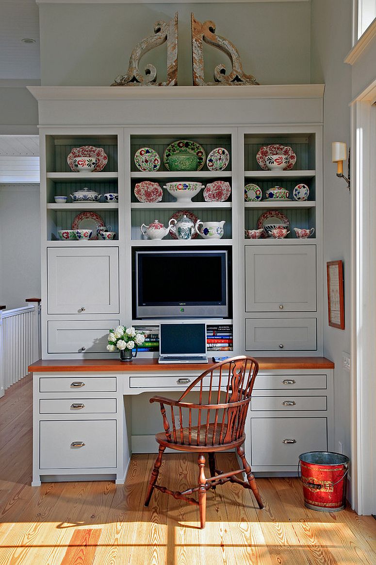 Transitional kitchen and home office rolled into one