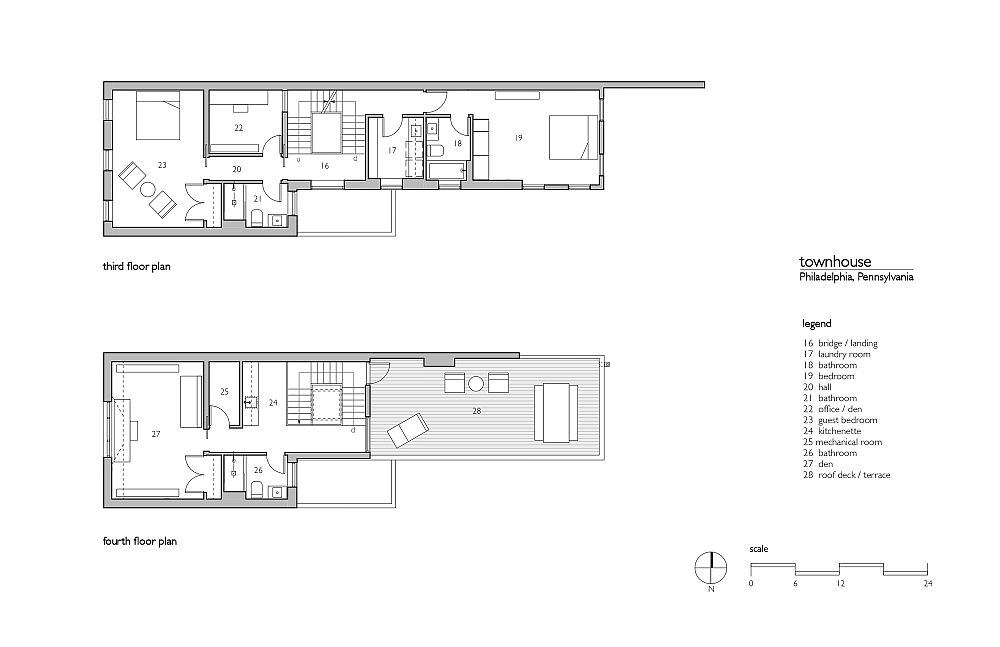 Upper levels floor plan of the Three Piece House