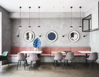 Exposed Concrete, Polished Pinks and Gentle Blues: Trendy Café in Russia